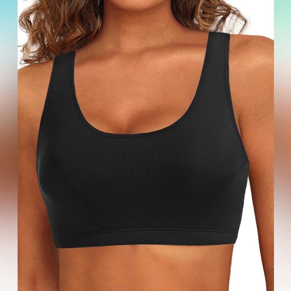 Women's Black Sports Bra bikini top push up scoop neck bathing suit top only